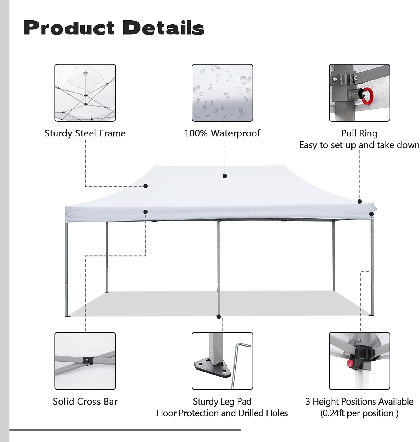 10x20 ft Pop up Canopy Tent, Wonlink Folding Heavy Duty Height Adjustable Shelter Gazebos with Wheeled Bag