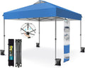 PHI VILLA 10x10 Pop Up Canopy Tent - One Push Setup, Instant Shade Tent with Vented Roof for Beach & Events - Includes Storage Bag, Sandbags, Stakes & Ropes (Blue)