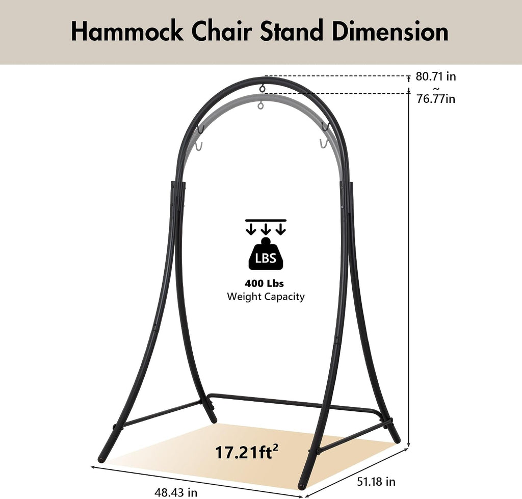 ANOW Adjustable Hammock Chair Swing Stand Only, Heavy Duty Hanging Chair Stand with Safety Hooks for Indoors Outdoors, Max 400 Lbs, Plus Size Version, Black