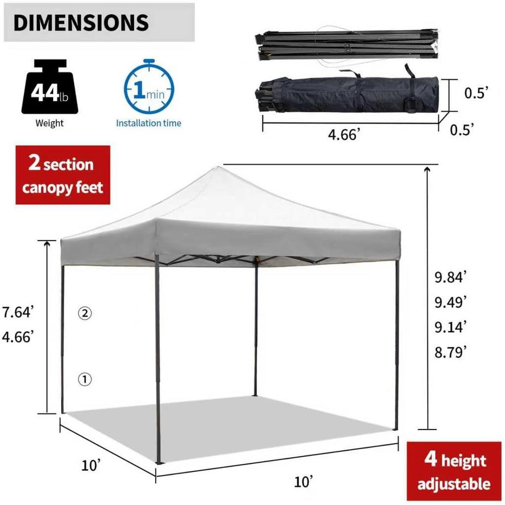 10x10 Pop up Canopy Tent with Sidewalls,Heavy Duty Waterproof Sun Shade Canopy Easy up Canopy with Wheel Bag Commercial Gazebo Tent for Outdoors Parties Vendors Camping Beach (Light Gray)