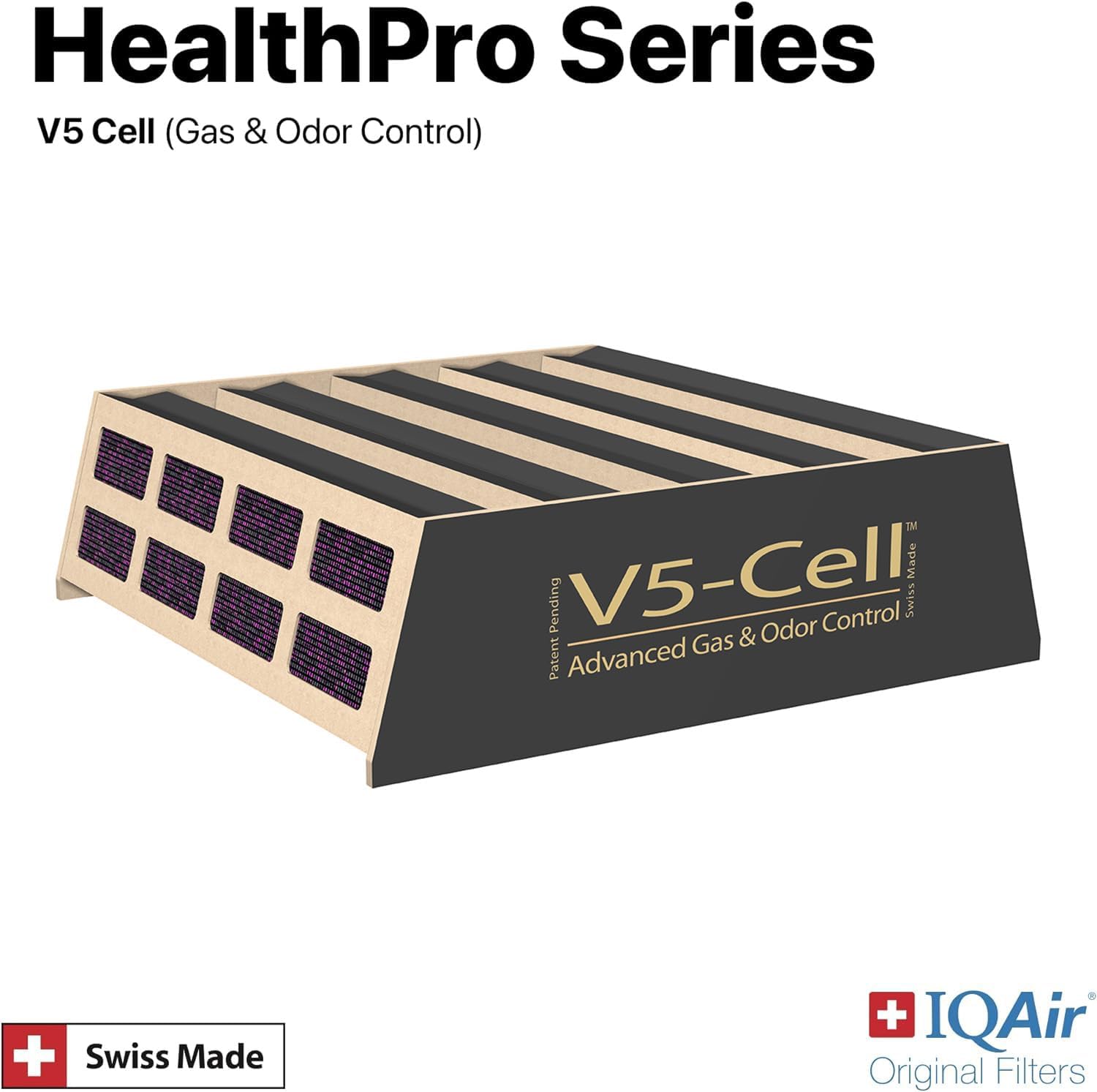 IQAir V5-Cell Filter 3Pk - Genuine Replacement Air Filter HealthPro Plus - Activated Carbon & Alumina Filter for Versatile Gas and Odor Control - Swiss Made Filters for Air Purifiers