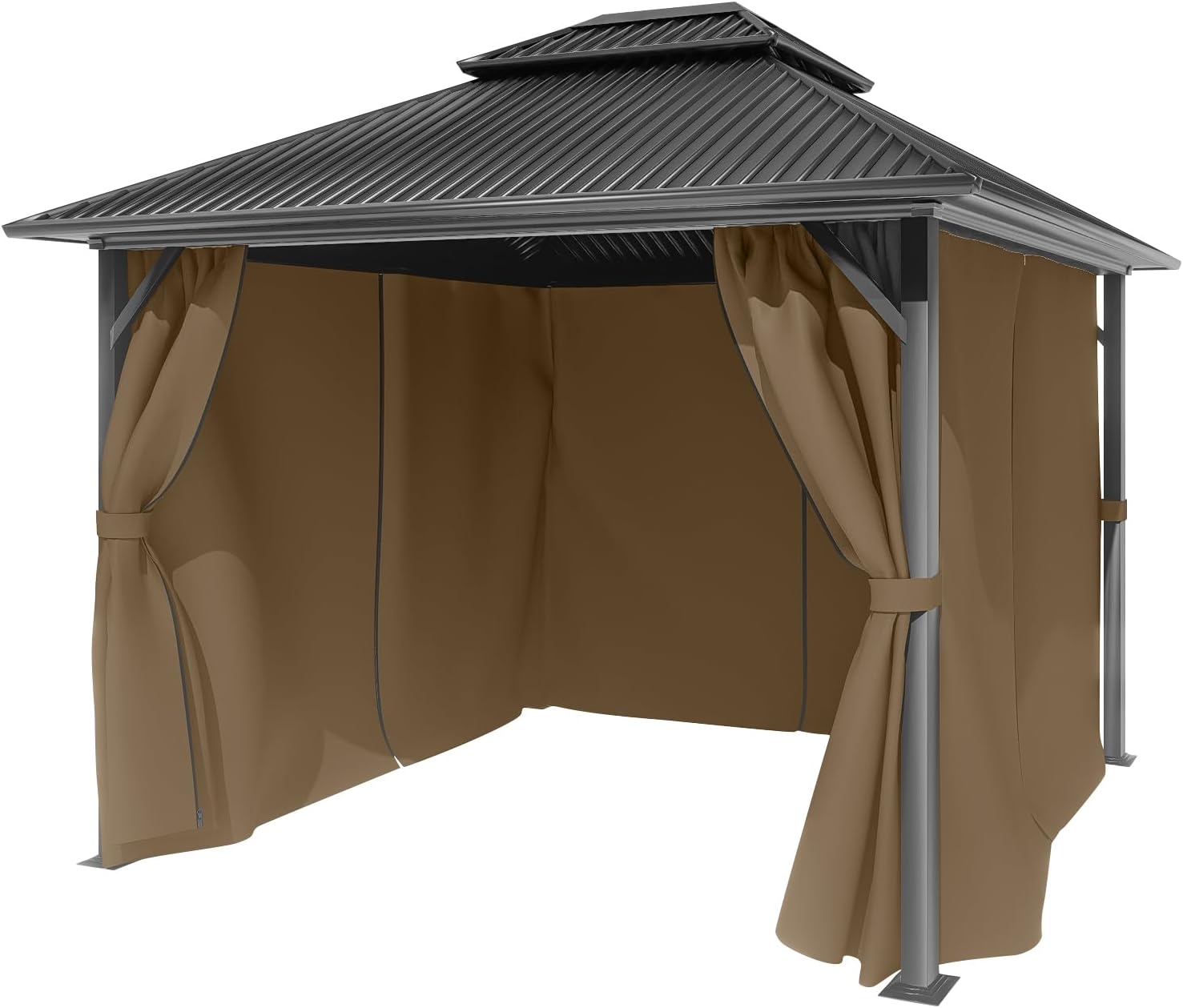 BPS 12' x 16' Gazebo Privacy Curtains with Double Zipper, 4-Panels Side Wall Universal Gazebo Side Panels Replacement for Patio, Outdoor Canopy, Garden and Backyard (Curtain Only)