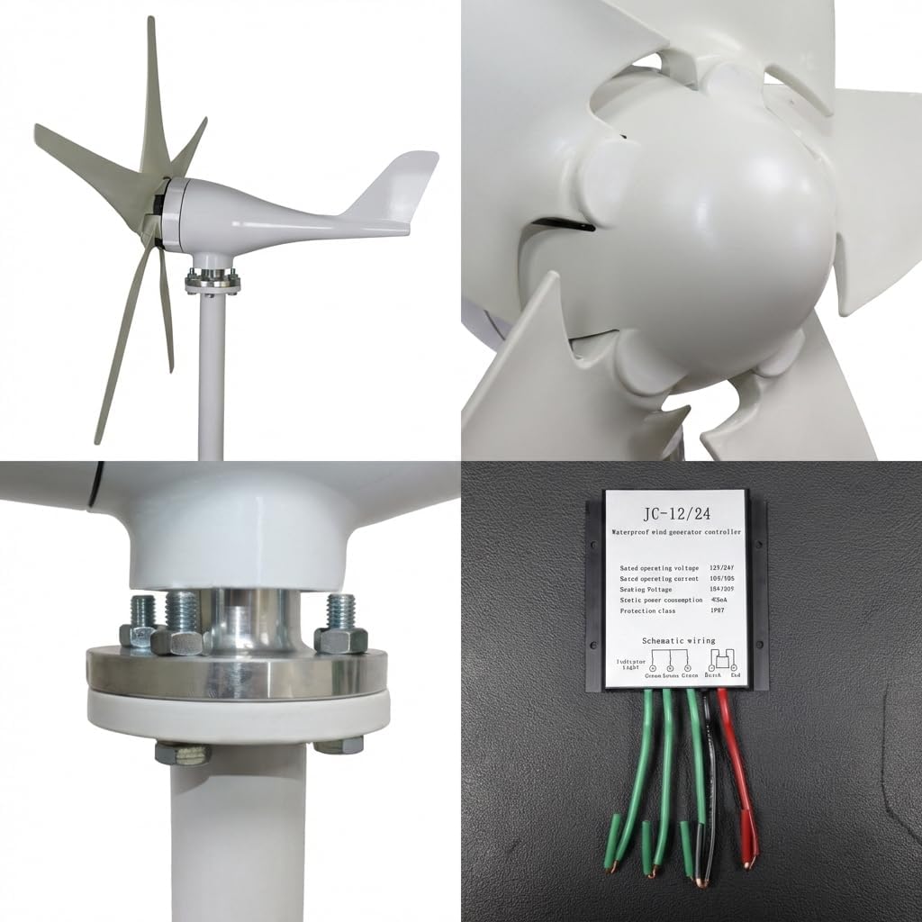 Wind Turbine Generator Kit, 1200W 5 Blade Wind Generators for Home, 12V 800RPM Power Kit with Controller, Windmill Generator for Solar&Wind System