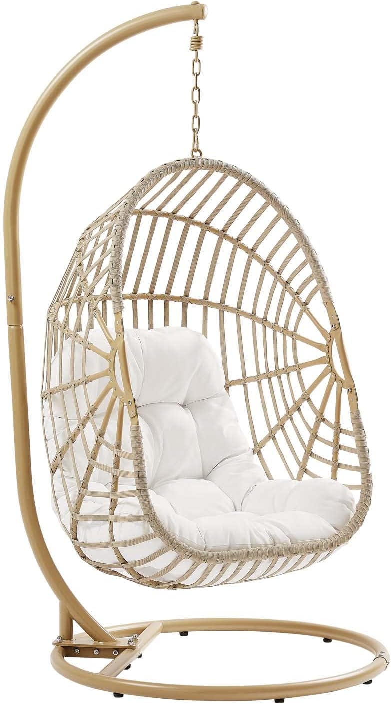 Amalie Wicker Rattan Outdoor Patio Rattan Swing Chair in Natural White