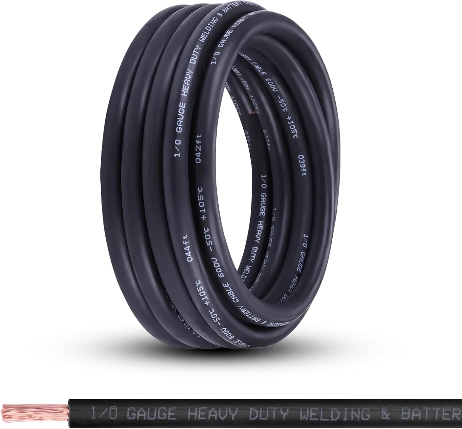 1/0 Gauge Battery Cable,25FT Black 1/0 AWG Pure Copper Wire Welding Cable, for Automotive, Battery, Solar and Generator, Standard USA OFC Wire
