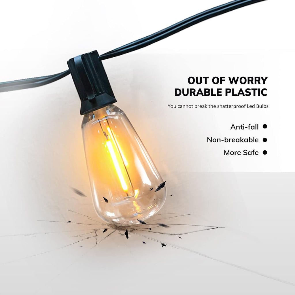 Achin String Lights for Outside 400FT(100ft*4) 2200K Warm Edison String Lights with 200+12 LED Vintage ST38 Bulbs Shatterproof Patio Lights Outdoor Waterproof for Yard Market Bistro Gazebo