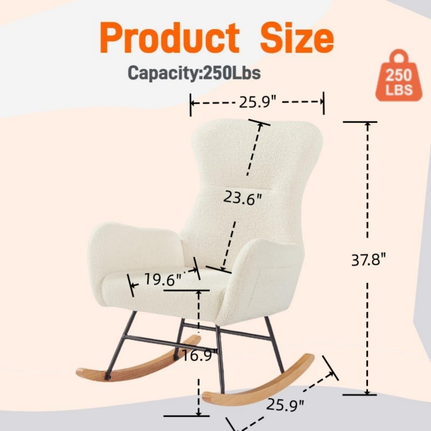 oaaktu Nursery Rocking Chair,Upholstered Glider Rocker with High Backrest for Living Rooms, Bedrooms, Offices (Beige Teddy)