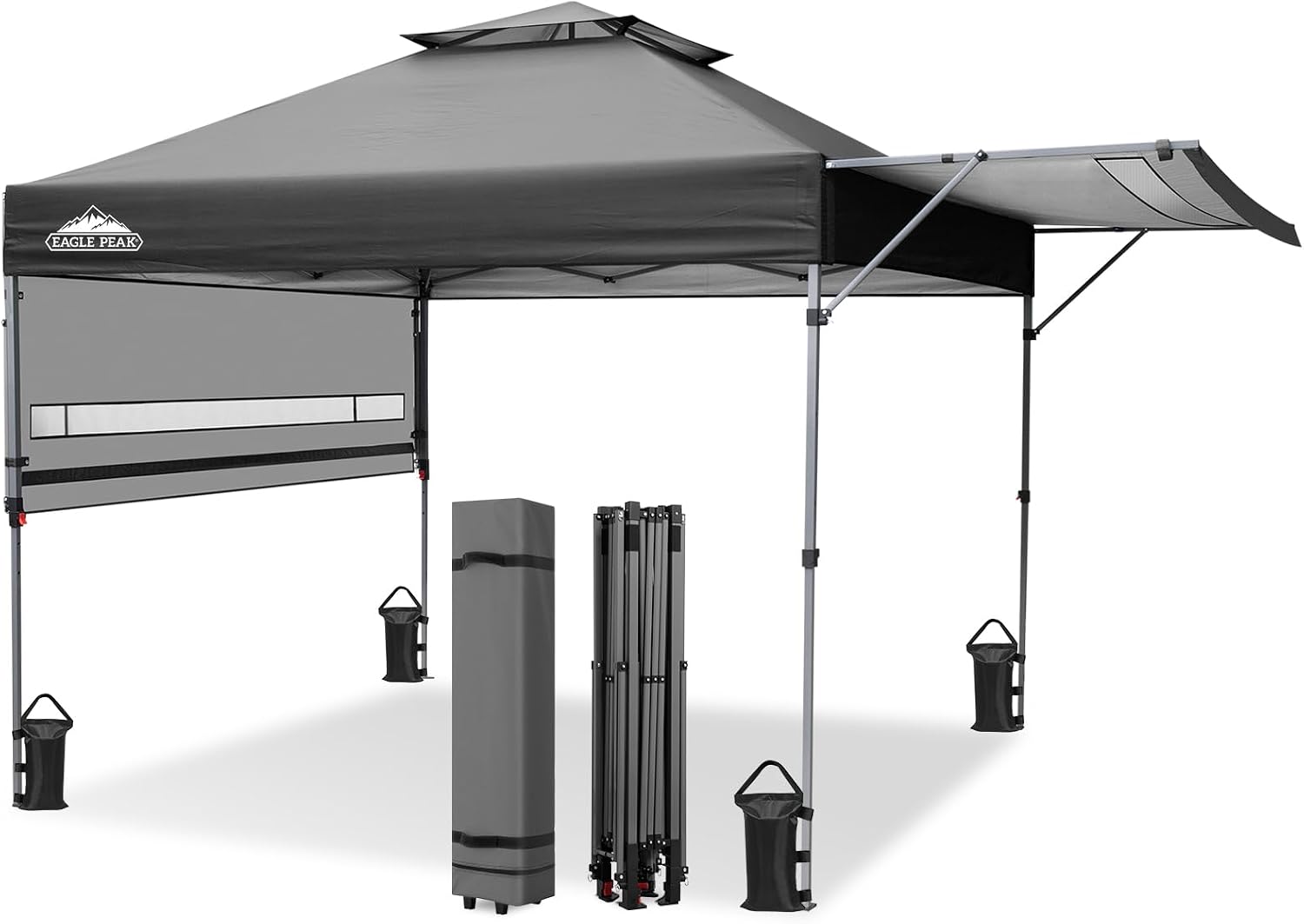 EAGLE PEAK 17x10 Pop up Gazebo Canopy Tent Outdoor Instant Canopy Shelter with Adjustable Dual Half Awnings (Gray)