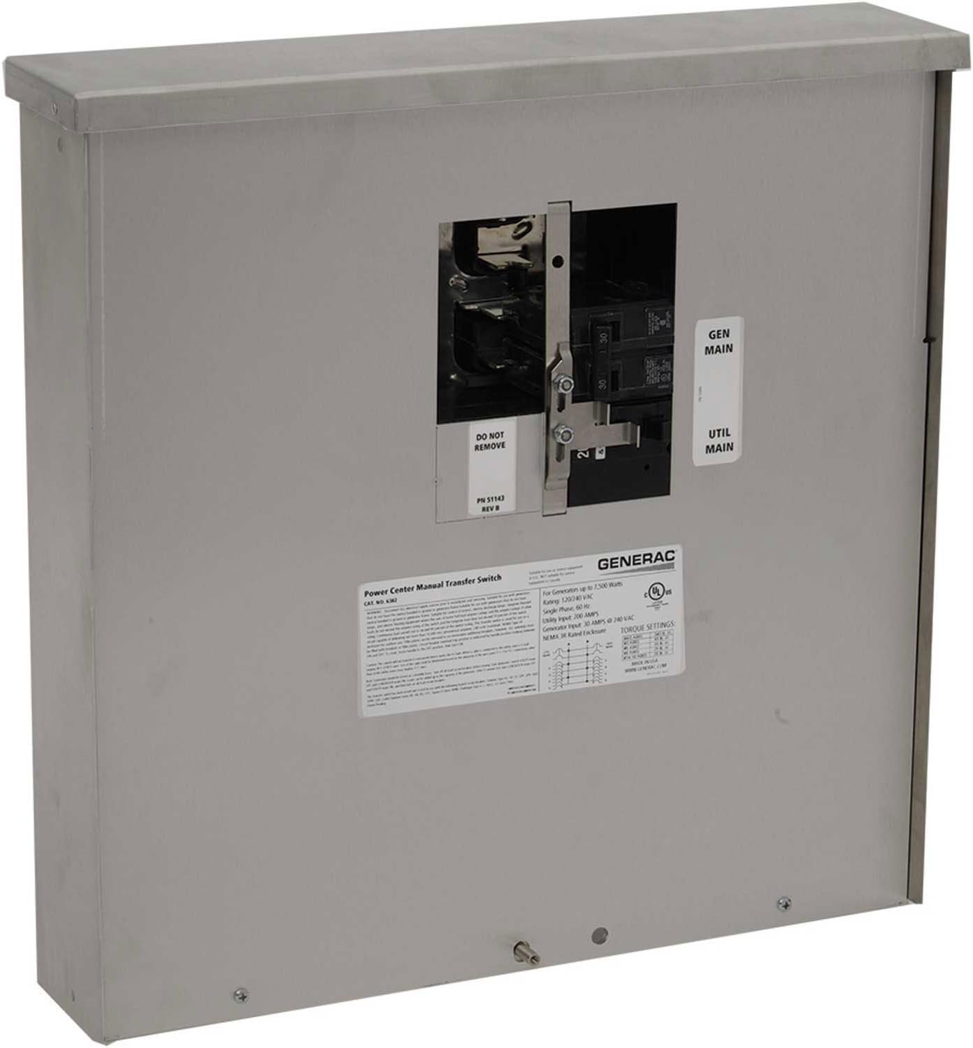 Generac 30-Amp Manual Generator Transfer Switch Power Center for Portable Generators, Whole Panel Backup, Outdoor Service Entry