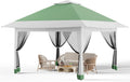 Pop Up Gazebo 13x13 ft Canopy Tent with Mosquito Netting, Outdoor Patio Gazebo with 3 Adjustable Heights, Tent Shelter Quick Setup Backyard Tent for Party,Wedding (Green+Light Grey)