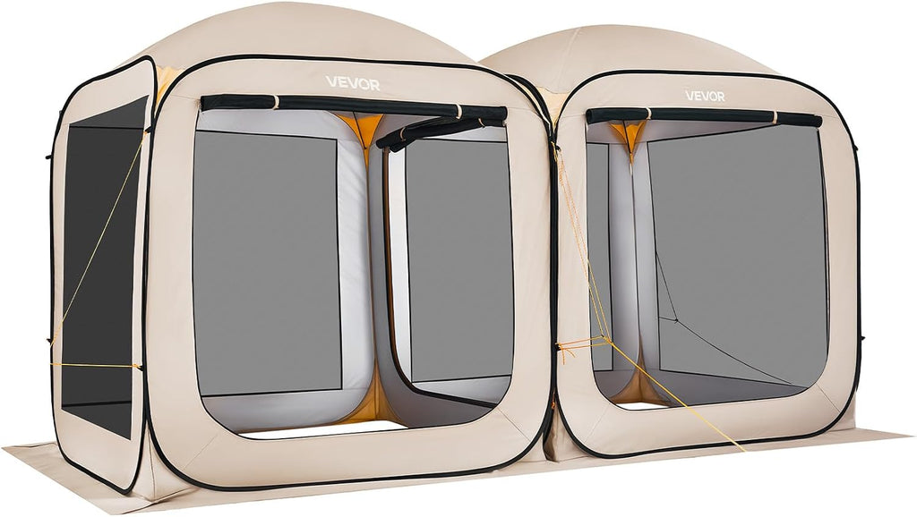 VEVOR Pop up Screen House Tent, 12 x 6 ft, 2 in 1 Screen Gazebo, Portable Screened in Canopy with Carry Bag, Netting Sides, Ground Stakes, for Garden, Patio, Backyard, and Outdoor Activities, Beige