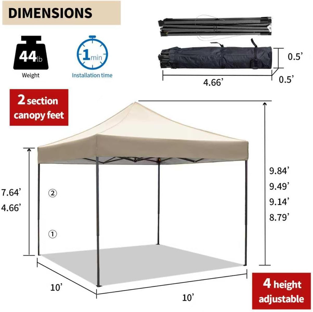 10x10 Pop up Canopy Tent with Sidewalls,Heavy Duty Waterproof Sun Shade Canopy Easy up Canopy with Wheel Bag Commercial Gazebo Tent for Outdoors Parties Vendors Camping Beach (Khaki)