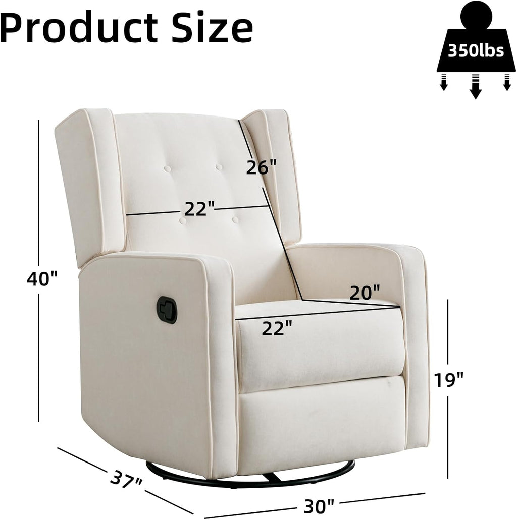 CANMOV Swivel Rocker Recliner Chair, Rocking Chair Nursery Glider Recliner, Manual Glider Chair for Nursery, White