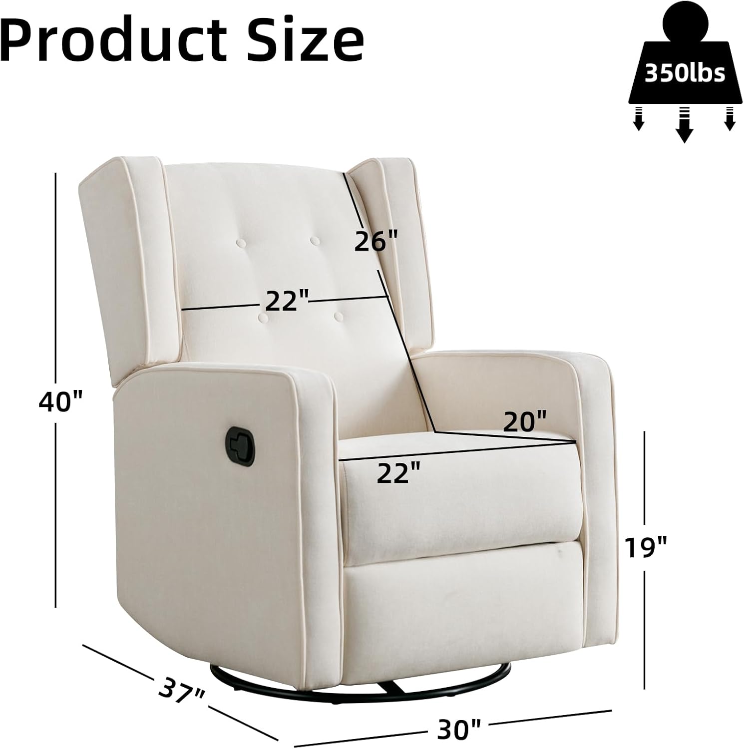 CANMOV Swivel Rocker Recliner Chair, Rocking Chair Nursery Glider Recliner, Manual Glider Chair for Nursery, White