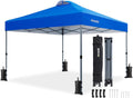 Amada 12x12 Pop Up Canopy - Center Lock One Push Instant Setup Wheeled Gazebo Outdoor Canopy Beach Tent with STO-N-Go Bag 8 Stakes & 4 Sand Bags, 3-Height Adjustable Shade Shelter (12x12ft, Blue)