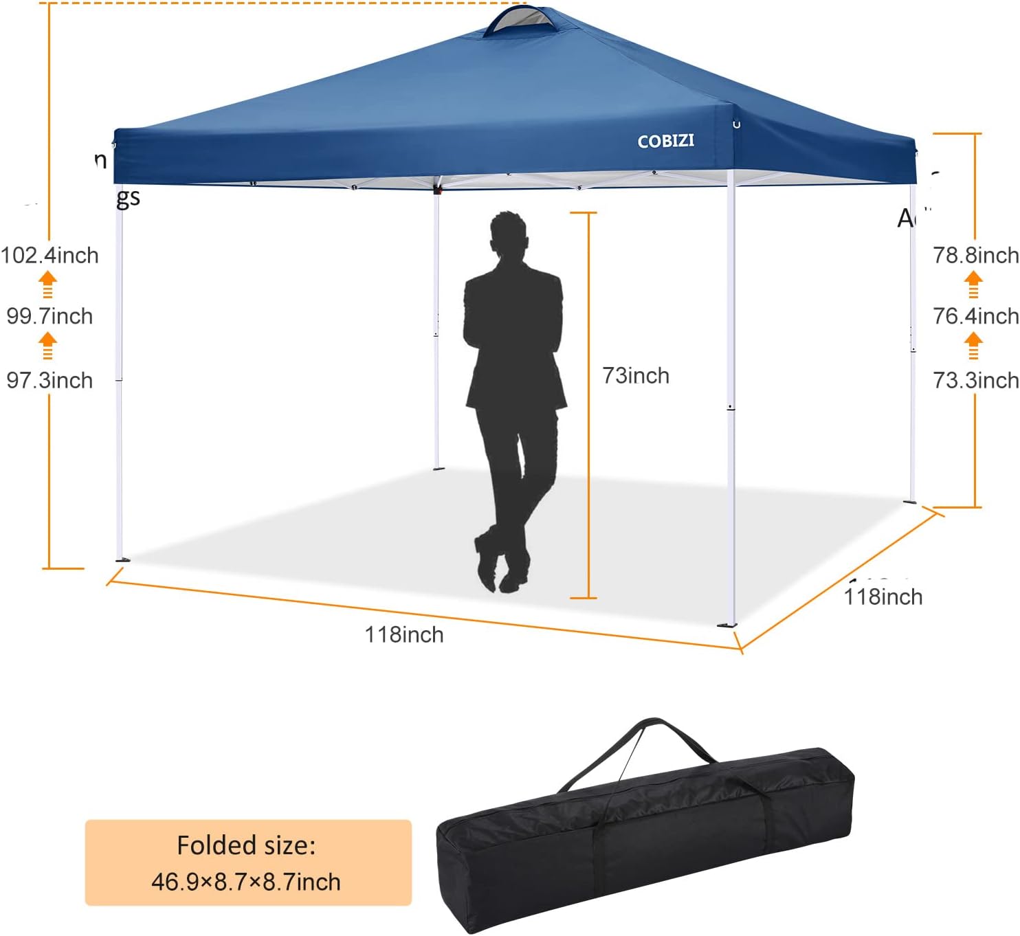 COBlZI 10x10 Pop Up Canopy Tent with 4 Removable Sidewalls，Waterproof Commercial Easy Adjustable Gazebo Tent with Air Vent, 4 Sandbags，4 Stakes & 8 Ropes（Tents for Party/Exhibition,Blue