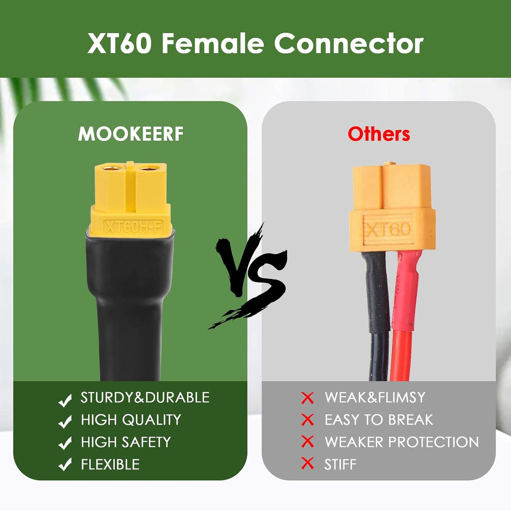 MOOKEERF Solar to XT60 Extension Cable 10AWG 150FT Solar Connector to XT60 Adapter Cable for Solar Panel to Portable Power Station Solar Generator Battery Pack