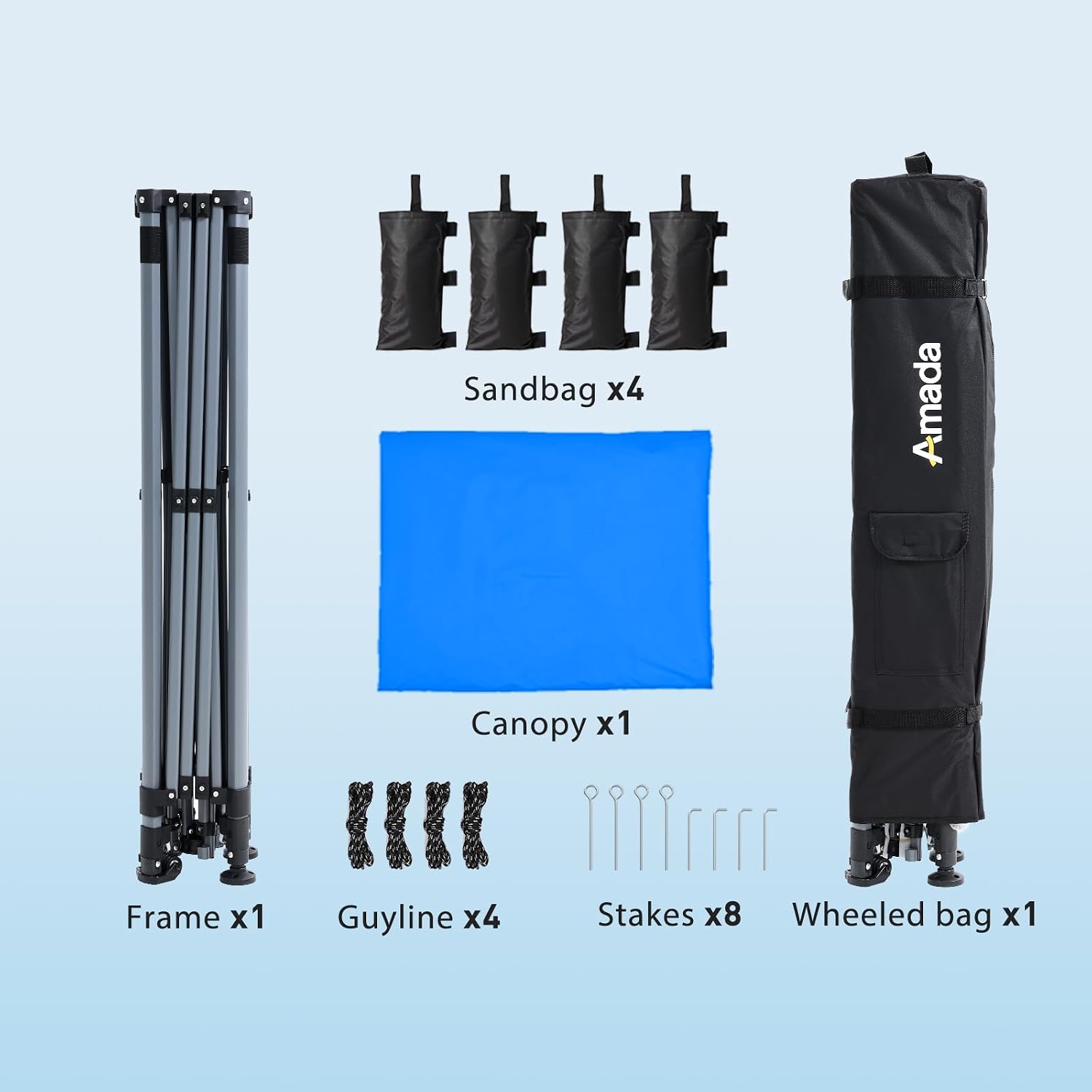 Amada 12x12 Pop Up Canopy - Center Lock One Push Instant Setup Wheeled Gazebo Outdoor Canopy Beach Tent with STO-N-Go Bag 8 Stakes & 4 Sand Bags, 3-Height Adjustable Shade Shelter (12x12ft, Blue)