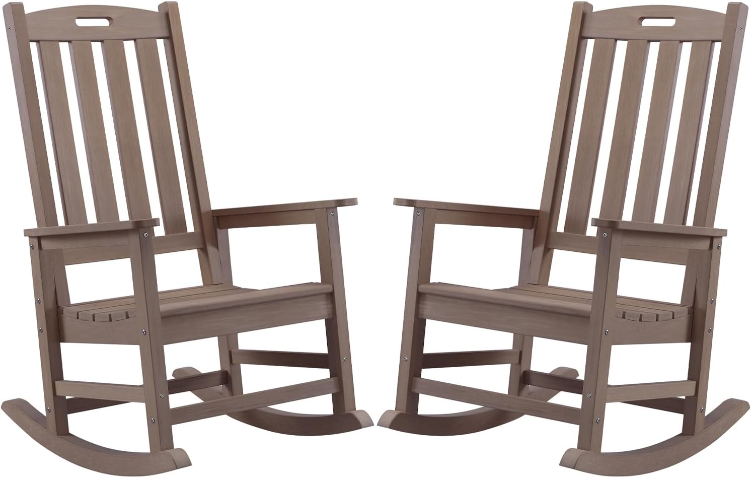 Psilvam Oversized Outdoor Rocking Chair Set of 2, Porch Rocker with 21' Wide Seat and 32' Tall Backrest, Pre-Assembled with Most Components for Effortless Installation (Brown)