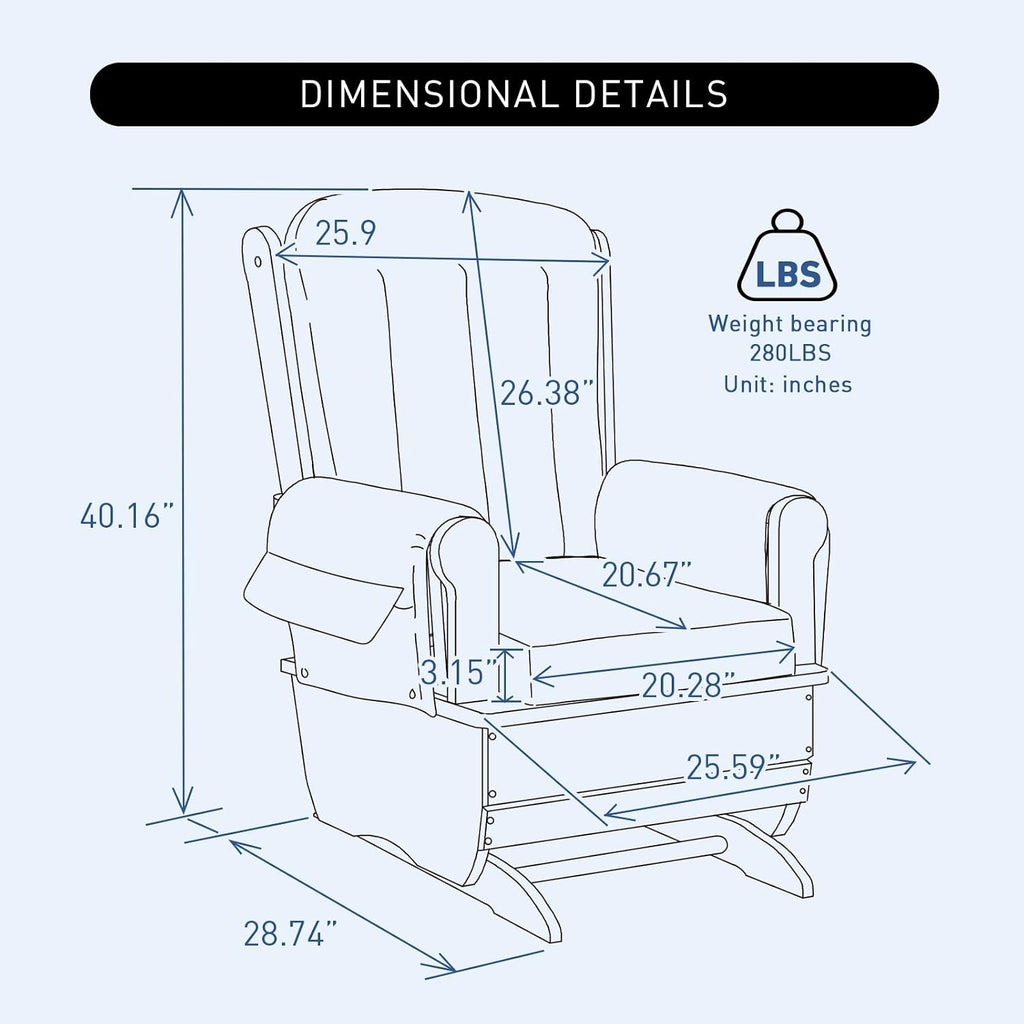 Wood Base Glider Rocker Chair, Baby Feeding and Rocking Chair Nursery Rocking Chairs with Silent Swing Solid Hardwood Base for Nursery, Living Room, Bedroom, Classroom(Blue)