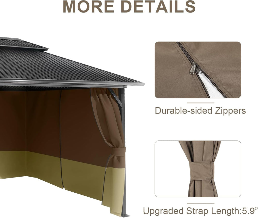 BPS 12' x 16' Gazebo Privacy Curtains with Double Zipper, 4-Panels Side Wall Universal Gazebo Side Panels Replacement for Patio, Outdoor Canopy, Garden and Backyard (Curtain Only)