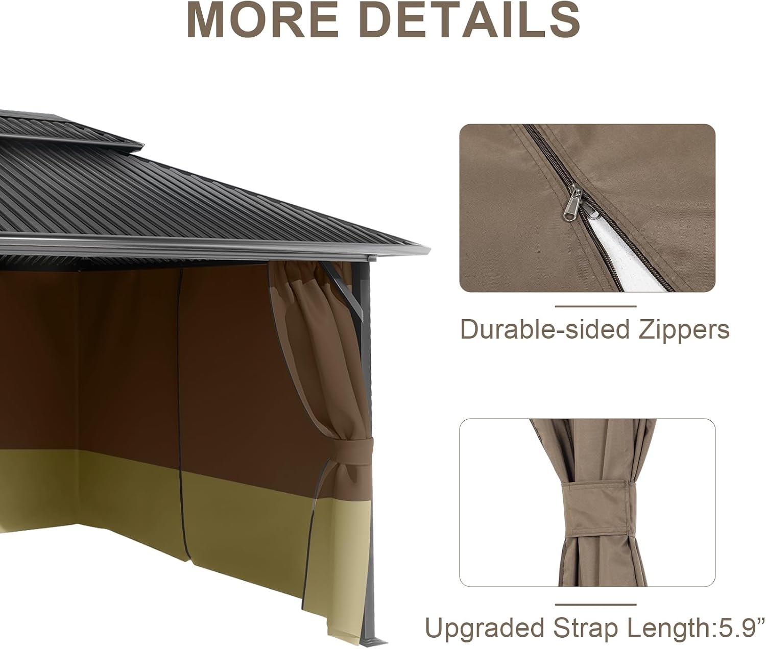 BPS 12' x 16' Gazebo Privacy Curtains with Double Zipper, 4-Panels Side Wall Universal Gazebo Side Panels Replacement for Patio, Outdoor Canopy, Garden and Backyard (Curtain Only)