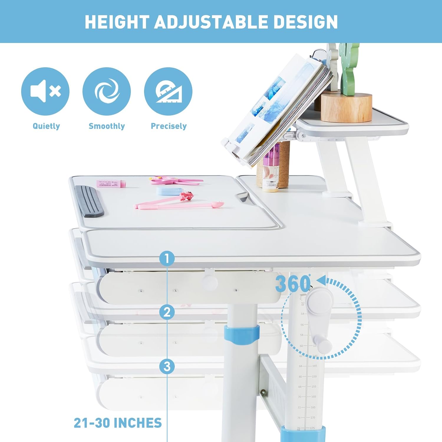 COSVALVE Adjustable Kid Desk and Chair Set, Kids Desk with Drawer, Tilter Desktop, Ergonomic Kid Chair, Height Adjustable for Girl Boy Student Home School Use,Grey