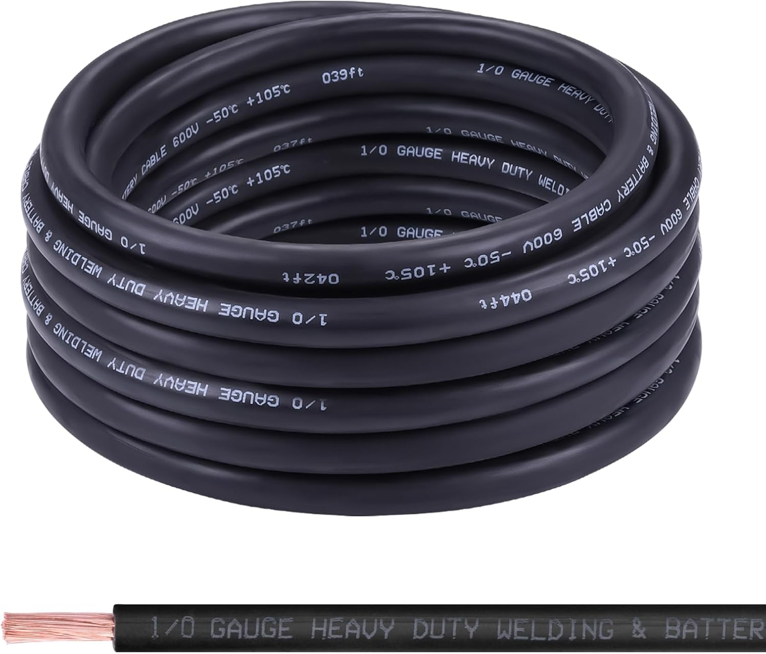 1/0 Gauge Battery Cable,30FT Black 1/0 AWG Pure Copper Wire Welding Cable, for Automotive, Battery, Solar and Generator, Standard USA OFC Wire