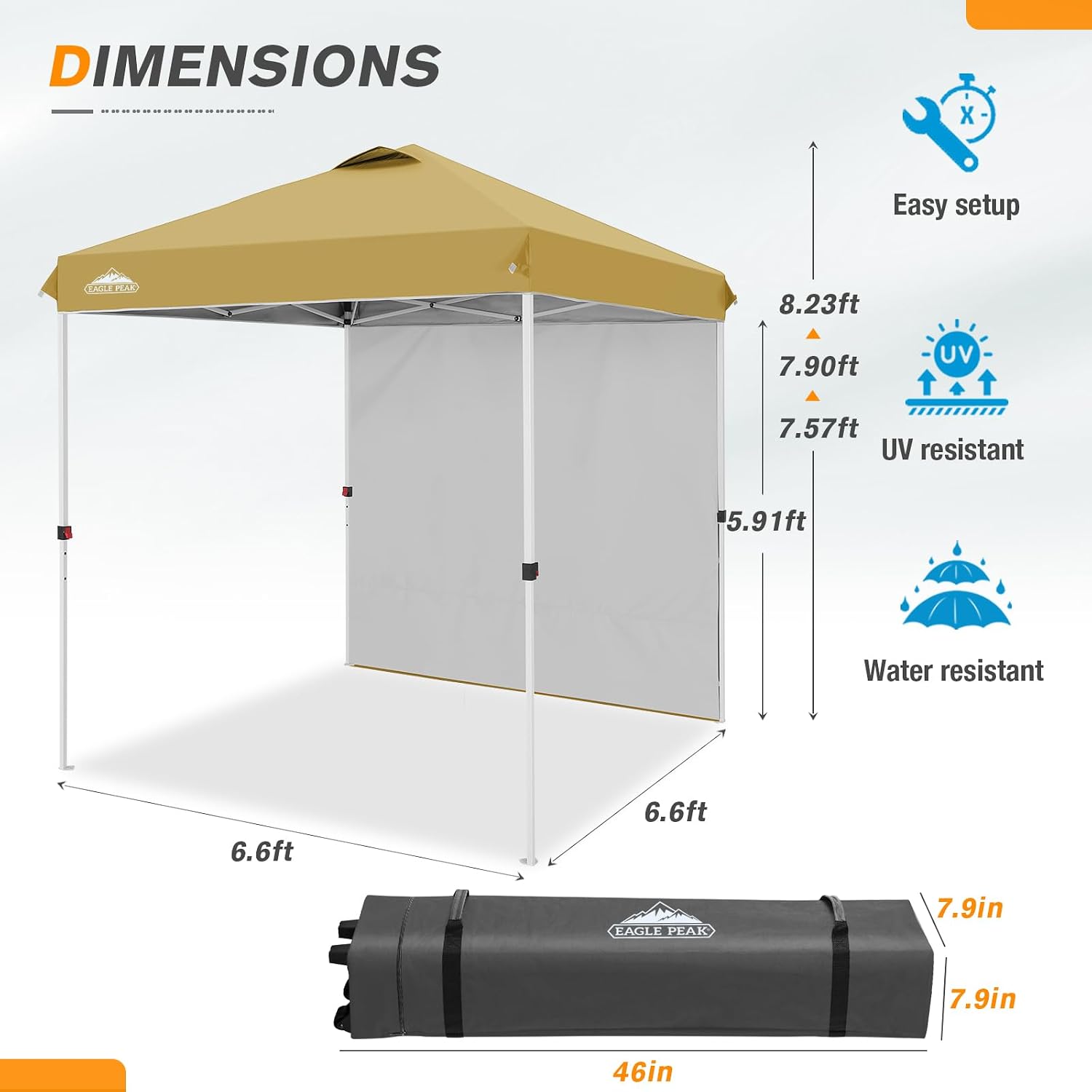 EAGLE PEAK Commercial Canopy 6.6x6.6 Pop Up Canopy Tent with 1 Sidewall, Easy Setup Heavy Duty Instant Event Shelter for Vendors & Markets, Outdoor Sun Shade, Beige