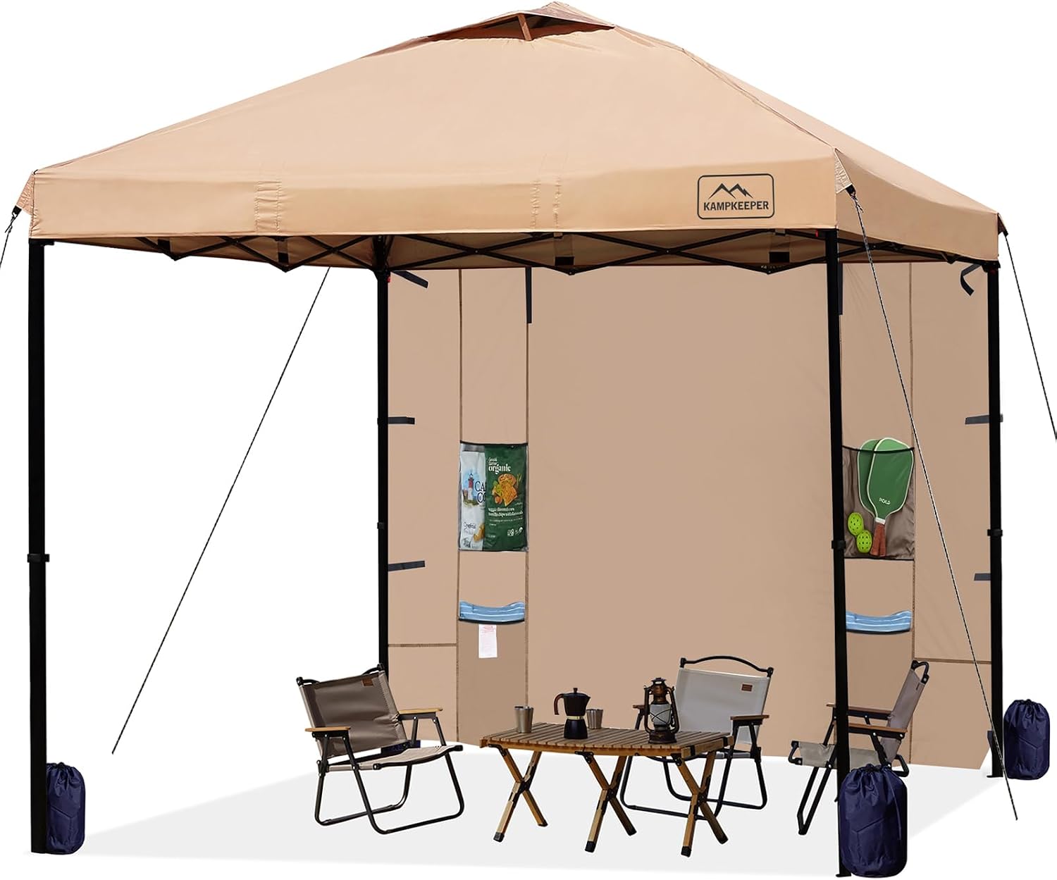 KAMPKEEPER 10x10 Easy Pop Up Canopy Tent with Sidewalls, Instant Outdoor Shade Shelter with Removable 10FT Sun Walls, Quick Setup Waterproof and UV-Resistant for Patio (Khaki, 10x10FT with 1 sidewall)