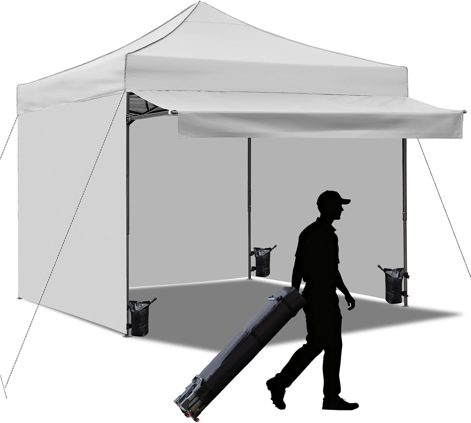 10x10 Pop up Canopy Tent with Awning Easy up Canopy with Wheel Bag Heavy Duty Waterproof Canopy Commercial Gazebo Tent for Outdoors Parties Vendors (Light Grey)
