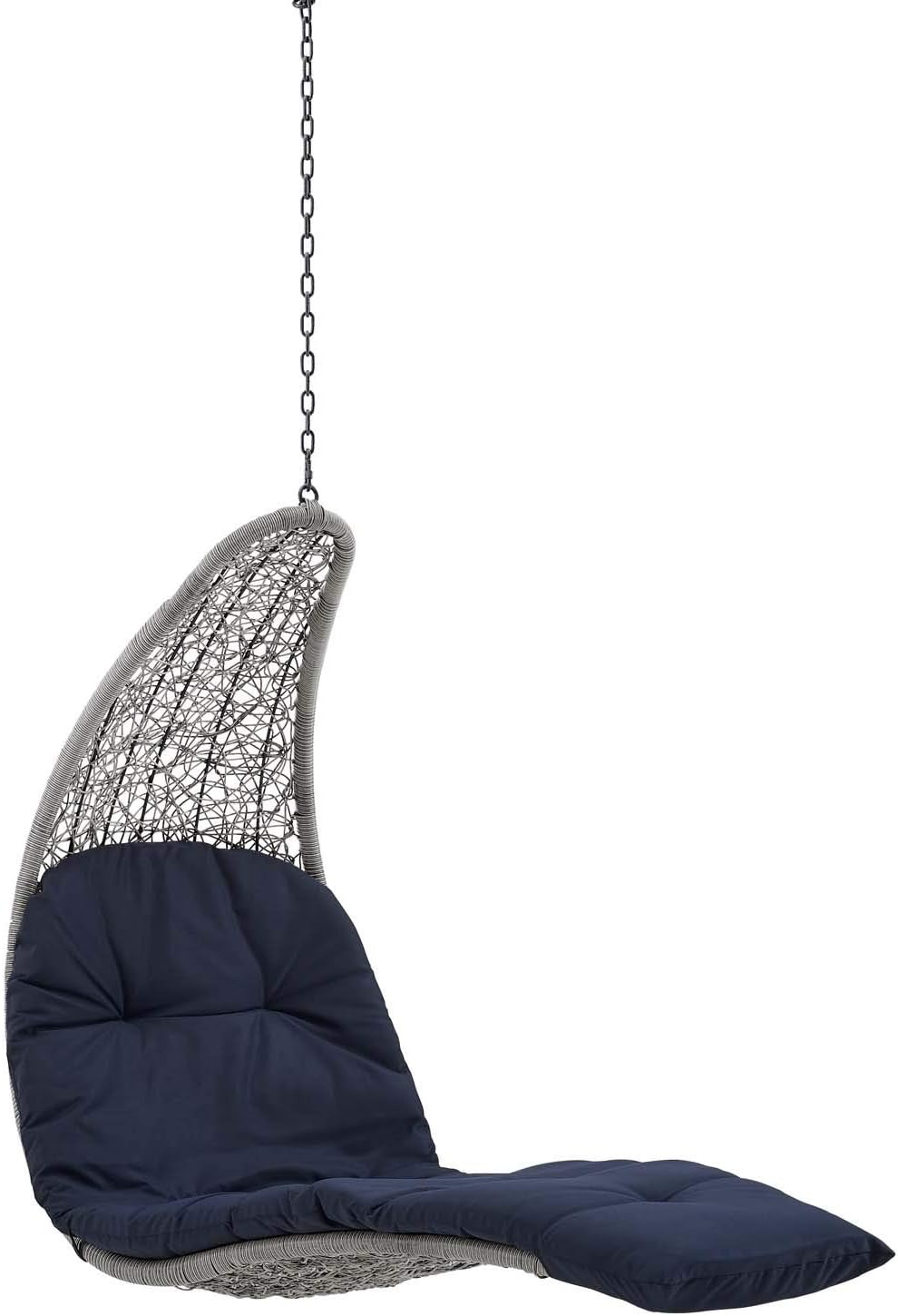 Modway Landscape Wicker Rattan Outdoor Patio Porch Chaise Lounge Hanging Swing Chair in Light Gray, Navy
