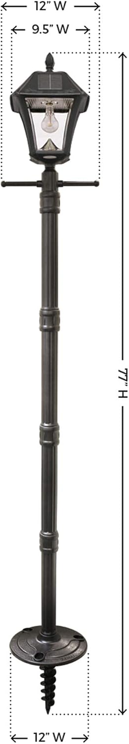Gama Sonic Baytown II Bulb Solar Lamp Post Light Kit 77-inch Height, Outdoor Single Black Resin and Clear Lens Post Lamp with Pole and EZ Anchor In-Ground Auger, Warm White 2700K (105BSG01)