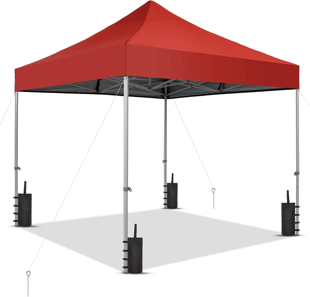 GDY 10x10 Ft Steeple Outdoor Pop Up Canopy Tent, Commercial Portable Instant Folding Gazebos, Hexagonal Tube Patio Canopies with Wheel Bag, Red.