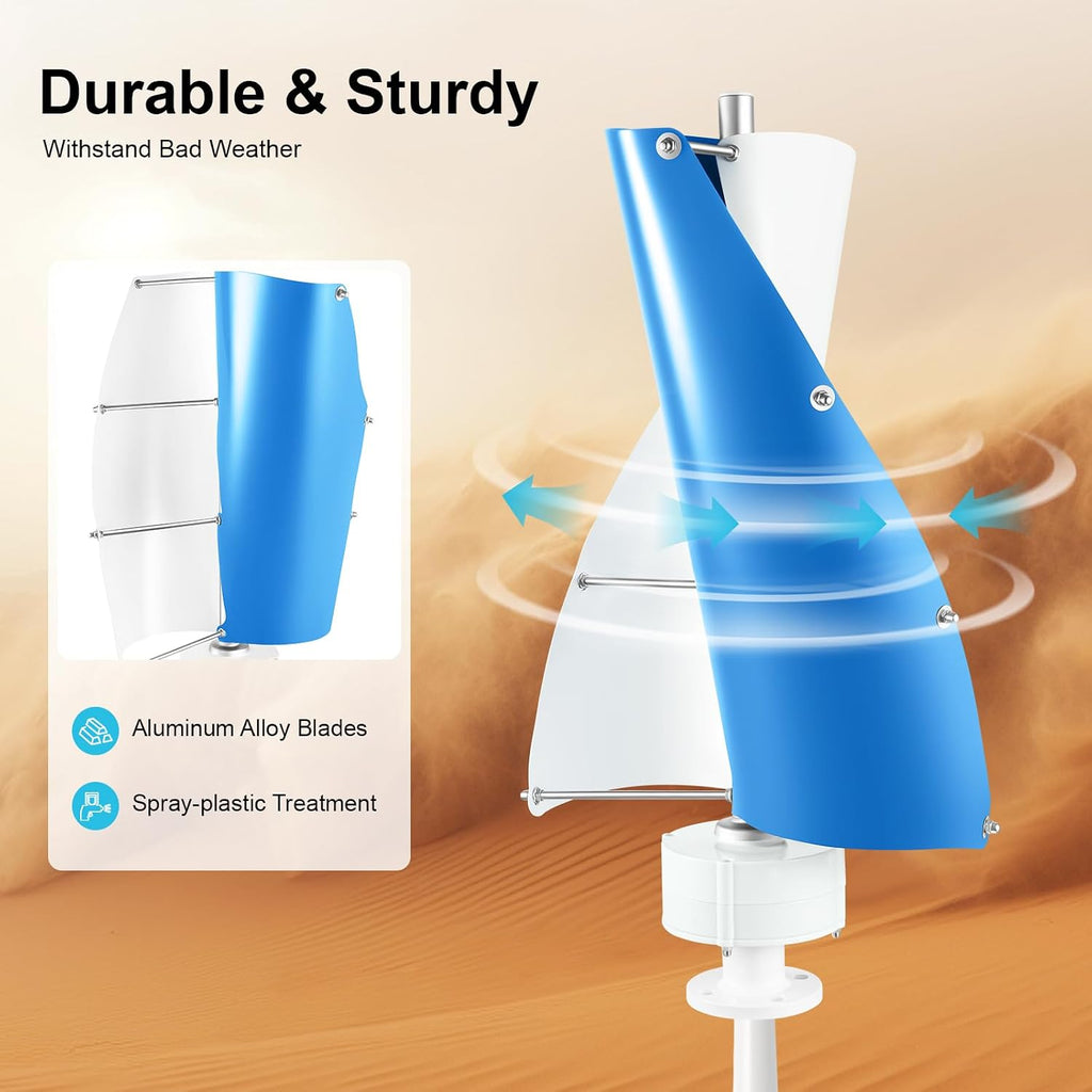 12V 500W Vertical Axis Wind Turbine Generator with Controller, Wind Turbine Generator Kit for Home Use, Rated Wind Speed 13 m/s, for Home, Business, Industrial Energy Supply