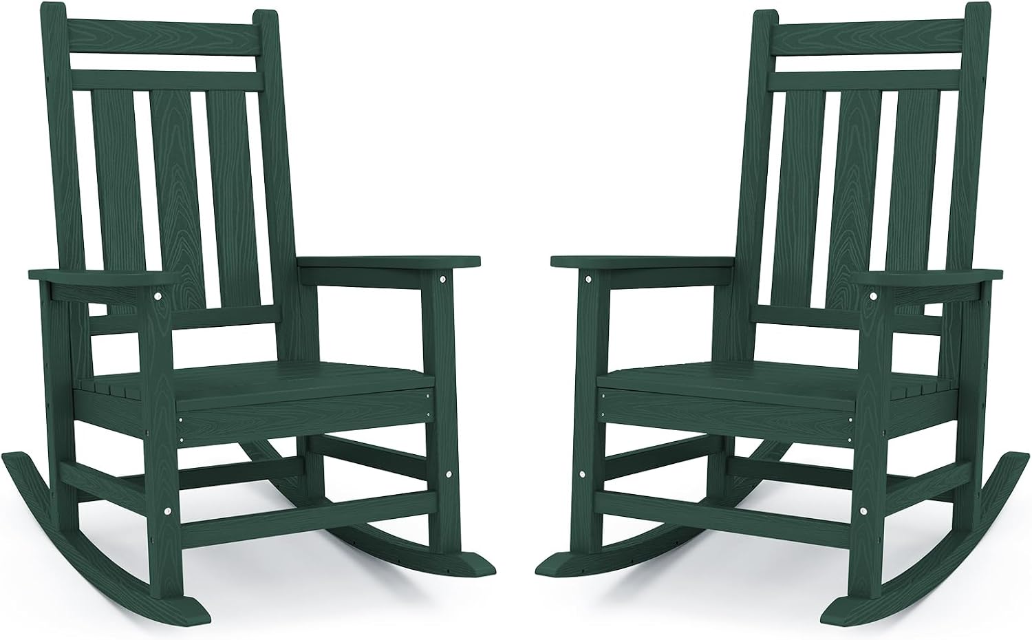 KINGYES Oversized Outdoor Rocking Chair Set of 2, All-Weather Patio Rocking Chairs for Porch, HDPE Outdoor Patio Rockers with High Back & Wide Seat for Garden, Lawn, Green