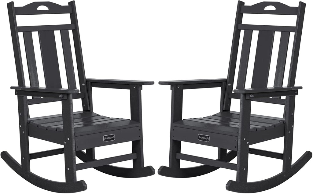 nalone Outdoor Rocking Chairs Set of 2, HDPE All Weather Resistant Rocking Chair for Porch, Oversized Patio Rocker Chair for Adult, Outdoor Rockers for Garden Lawn