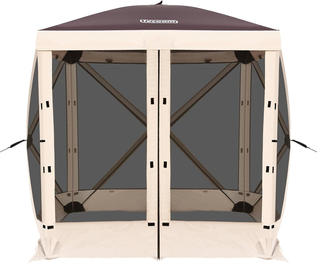 Tecoom 6x6ft Pop Up Gazebo Tent, 4-Sided Canopy Shelter Tent with Mesh Windows for Camping, Portable Large Shade Tents with Siedwalls, Carrying Bag and Stakes for Outdoor, Garden, Lawn, and Backyard