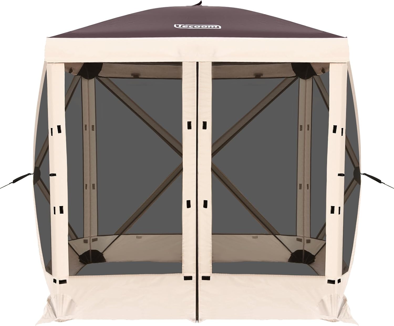 Tecoom 6x6ft Pop Up Gazebo Tent, 4-Sided Canopy Shelter Tent with Mesh Windows for Camping, Portable Large Shade Tents with Siedwalls, Carrying Bag and Stakes for Outdoor, Garden, Lawn, and Backyard