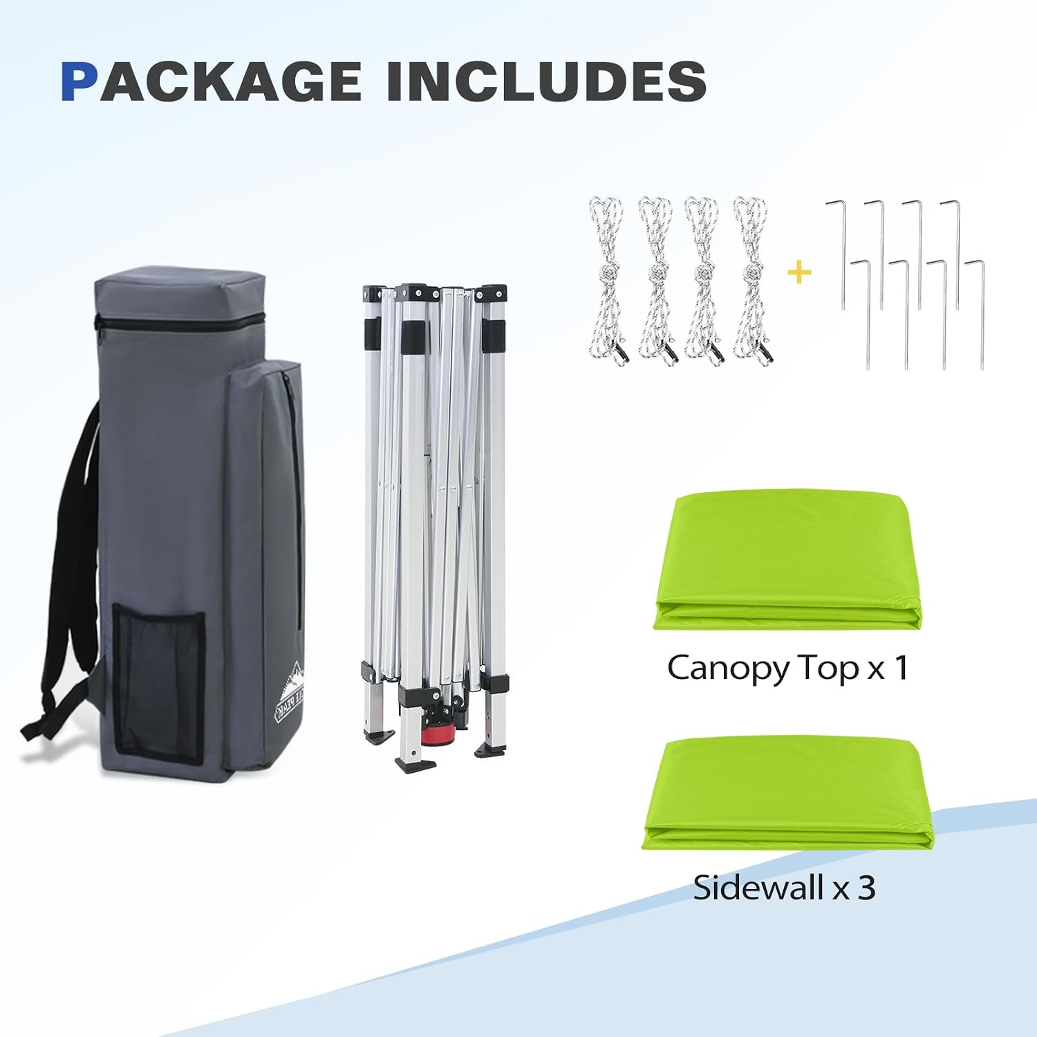 EAGLE PEAK Day Tripper 8x8 Aluminum Super-Lightweight Slant Leg Pop Up Canopy with 3 Removable Walls, Instant Outdoor Backpack Canopy Tent, Outside Beach Folding Sun Shelter, 8x8 Base 6x6 Top, Green