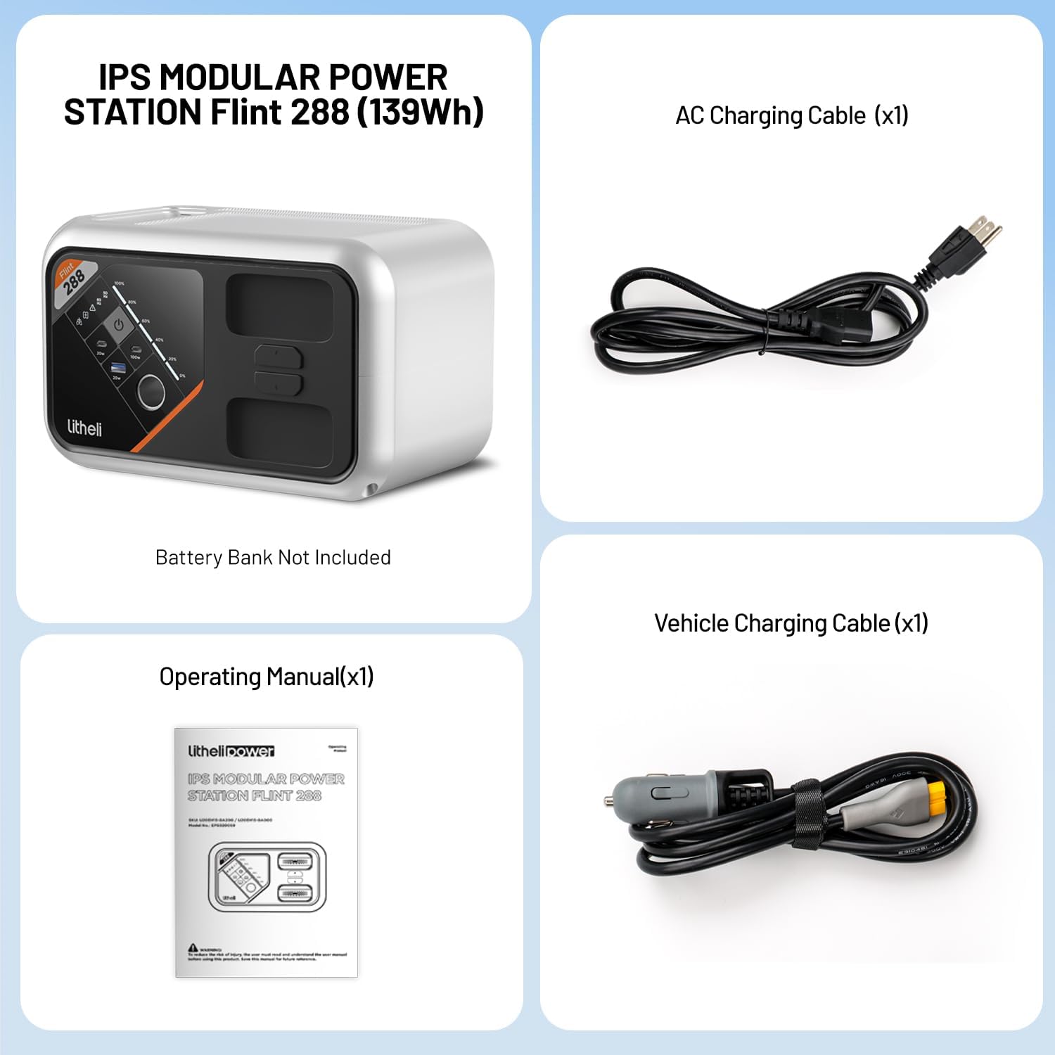 Litheli 288 Series Portable Power Station 139Wh Camping Lithium Battery Solar Generator, 300W AC/100W USB-C Outlets, 0-95% in 50Min, Power Bank(Solar Panel Optional) for Home Outdoor Emergency RV Van