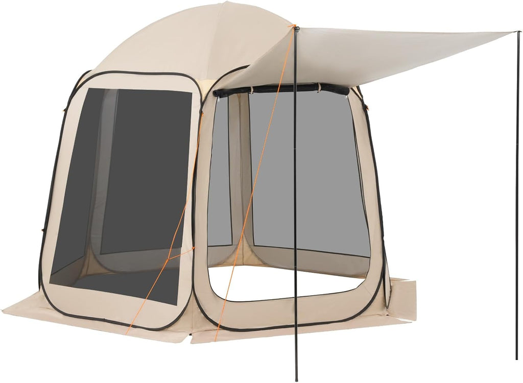 Pop Up Screen House Tent VEVOR 10 x 9.2 FT Pop-Up Screen Room with Awning, Portable Screen Tent Gazebo for 4–8 Person, Instant Screen Canopy with Carry Bag for Patio Backyard Camping