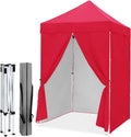 EAGLE PEAK 5x5 Instant Canopy with 4-Side Wall Panels, Small Pop up Portable Canopy Tent with Carry Bag, Light Weight Sun Shelter for Sports, Camping and Beach, Red