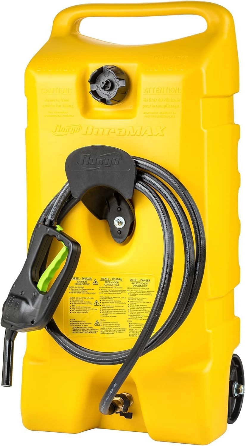 Scepter Duramax 14 Gallon Wheeled Utility Transfer Tank with Spout Pump, Yellow – Portable Rolling Container w/ 10-Foot Hose for Mowers, Generators, Marine Use, Off-Road Vehicles & Power Equipment