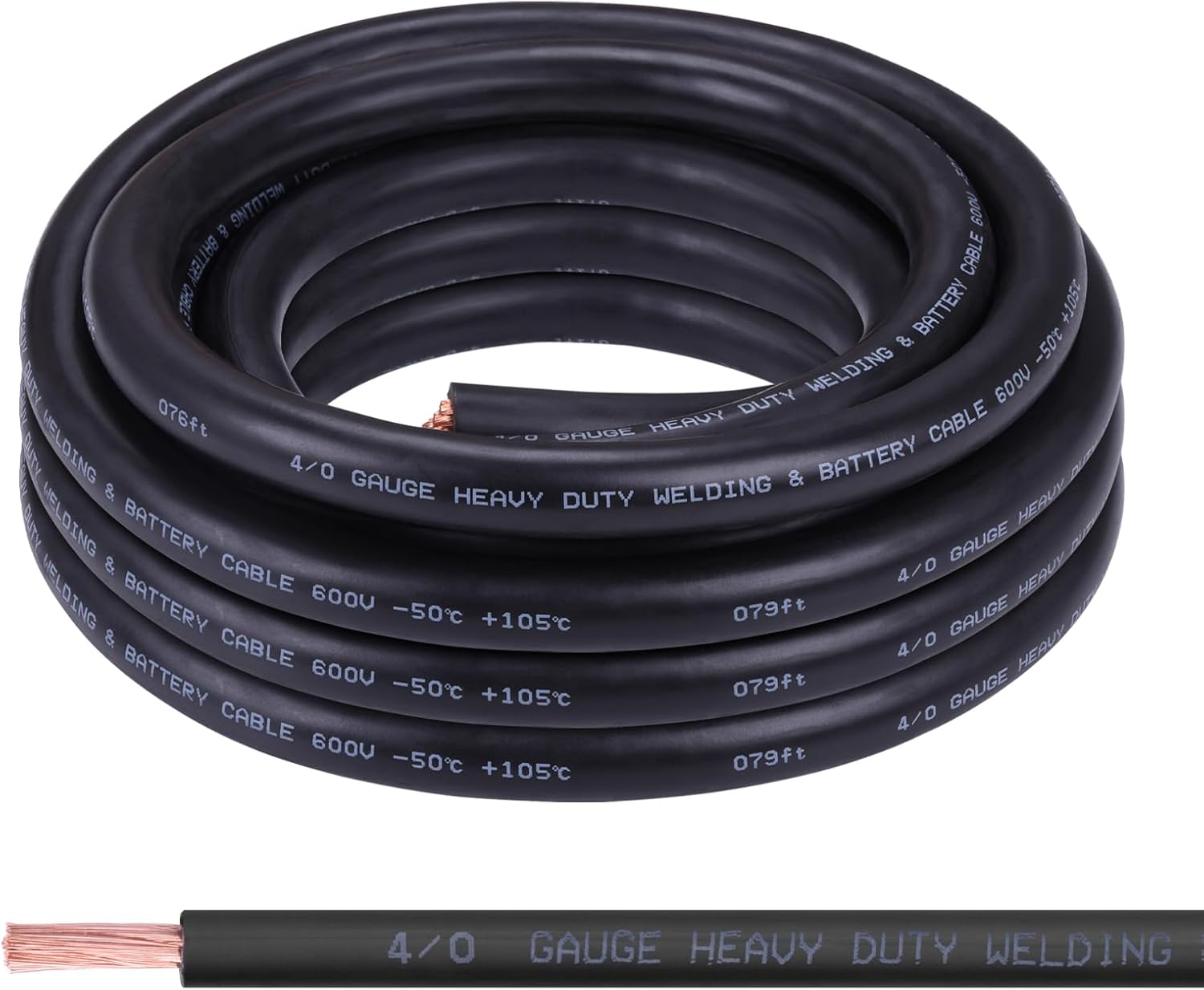 4/0 Gauge Battery Cable,20FT Black 4/0 AWG Pure Copper Wire Welding Cable, for Automotive, Battery, Solar and Generator, Standard USA OFC Wire