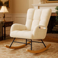COMHOMA Nursery Rocking Chair, Teddy Upholstered Glider Rocking Chair with Side Pockets, Accent Chair with High Backrest Reading Chair for Adult, Nursery, Bedroom, Living Room,Offices(Beige)