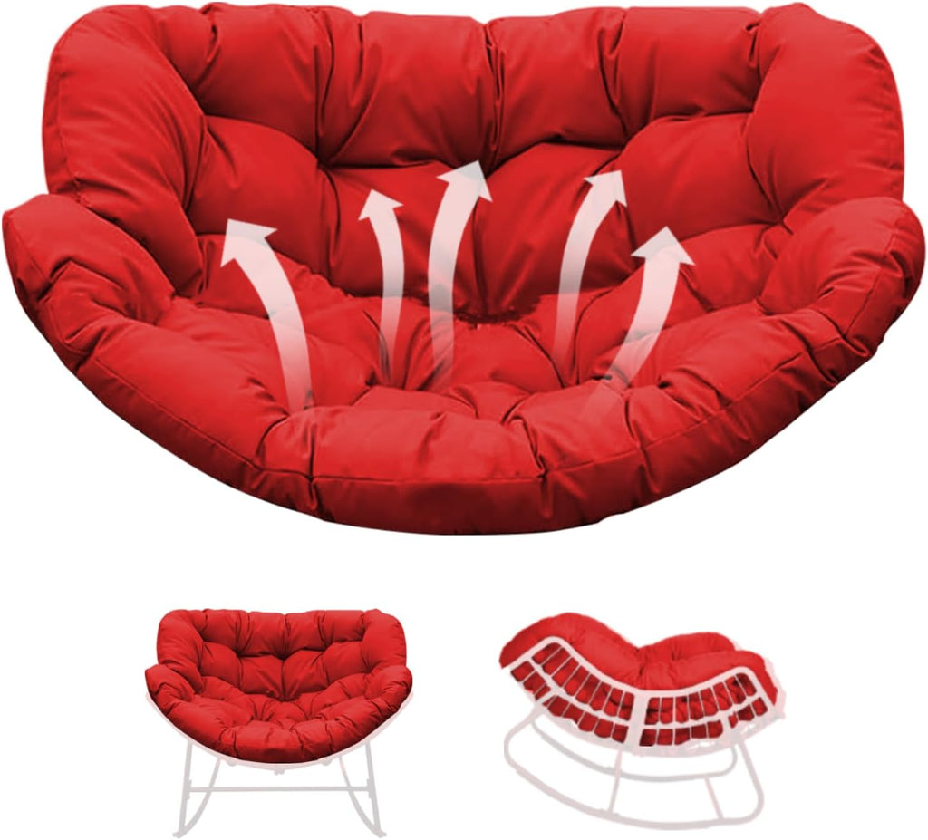 Thickened Waterproof Papasan Rocking Chair Cushion – 6.3'' Patio Egg Chair Pad with Ties, Outdoor/Indoor Rattan Hammock Chair Cushion for Porch, Garden, Balcony (Only Cushion) (Red)