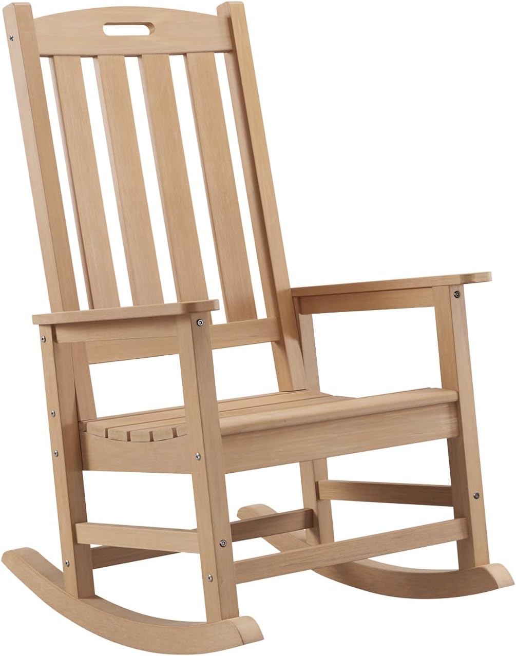 Psilvam Oversized Outdoor Rocking Chair, with 21' Wide Seat and 32' Tall Backrest, Pre-Assembled with Most Components for Effortless Installation (Teak Color)