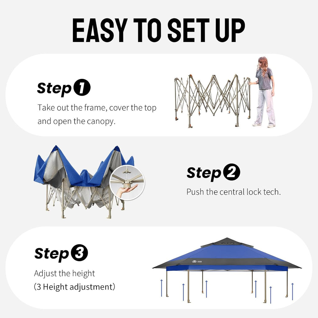 CROWN SHADES 12x12 Pop Up Gazebo with Mosquito Nettings, Patented Center Lock 6-Sided Portable Gazebo, 300D Silver-Coated Fabric UV Resistant, Pop Up Canopy Tent for Patio, Party, Blue&Light Grey