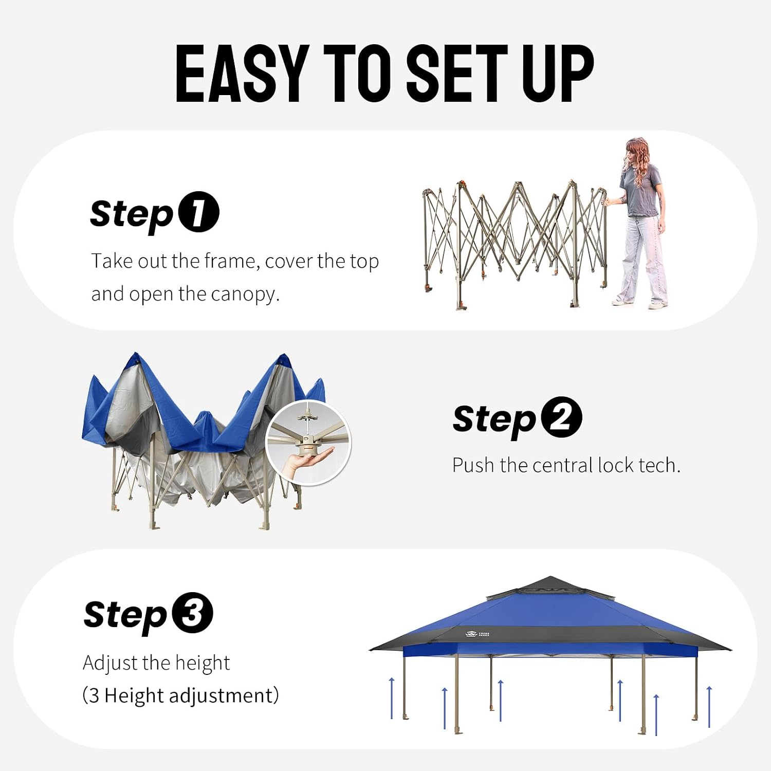 CROWN SHADES 12x12 Pop Up Gazebo with Mosquito Nettings, Patented Center Lock 6-Sided Portable Gazebo, 300D Silver-Coated Fabric UV Resistant, Pop Up Canopy Tent for Patio, Party, Blue&Light Grey